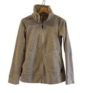 Lole Womens Full Zip Fleece Jacket Gray Funnel Neck Elbow Patches LSW0480 S